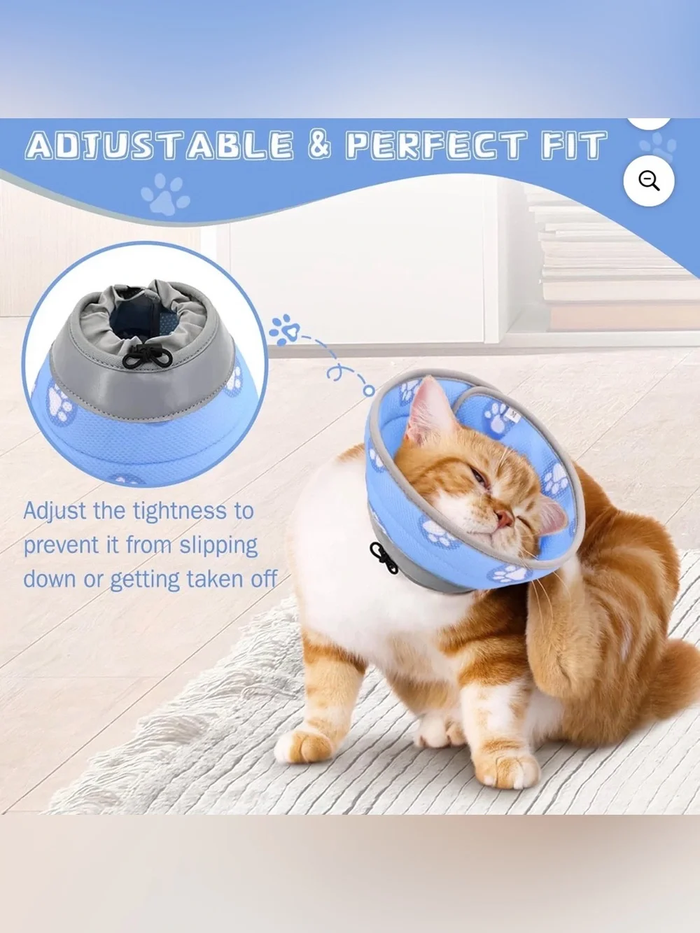 🐈🐩 Blue Paw-Print Soft Pet Recovery Collar for Cats or Dog Size S